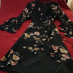 Forever 21 Black Floral Wrap Dress